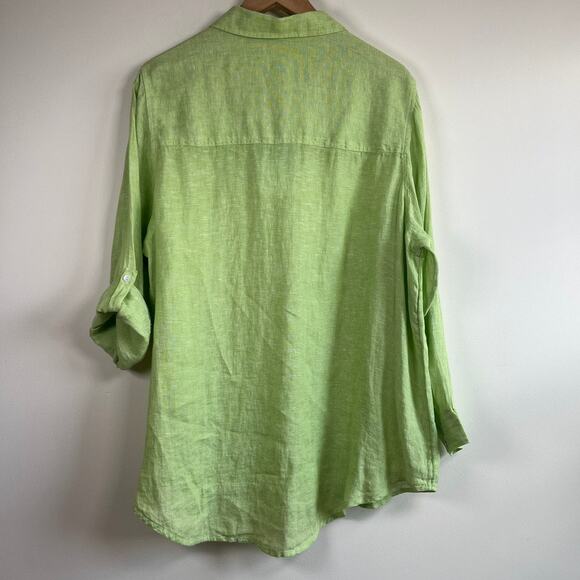 NWT Sigrid Olsen 100% Linen Button Front Collared Shirt Tunic Lime Green Size 1X - Picture 8 of 9